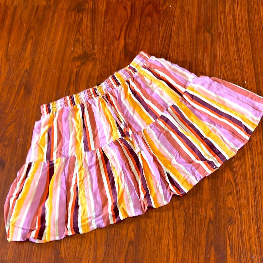 Mink pink flirty multicolored miniskirt with drawstring and elastic waist size L